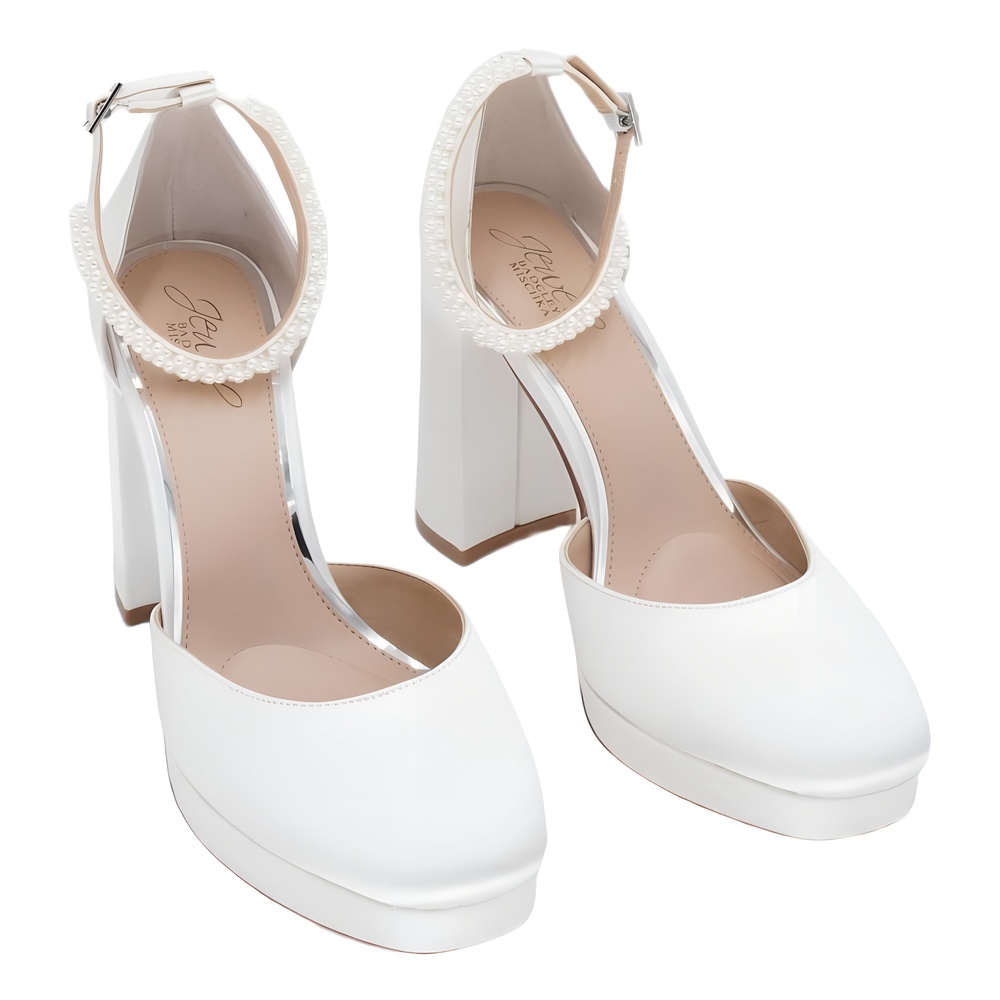 Jewel Badgley Mischka Women's Noble Bridal Block Heel Pumps Ivory Size 9M